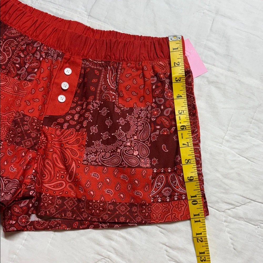 Zoe + Liv Red Paisley Patchwork‎ Lounge Shorts NWT Sm Boho Bandana Pajama Shorts